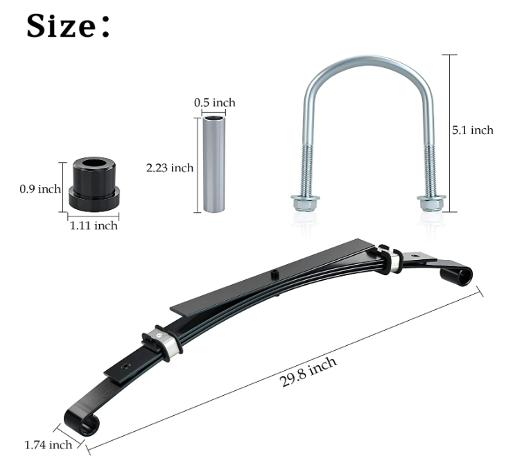 Kit de primavera traseiro de 4 folhas com buchas e mangas para carro de clube DS Golf Cart 1014675